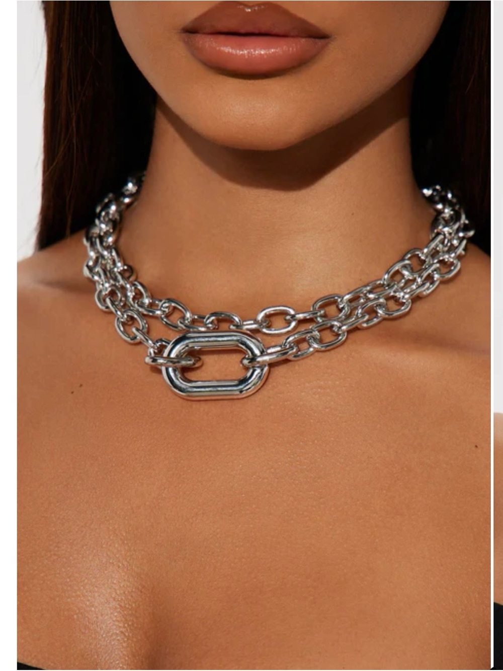 Chunky Silver Chain Link Choker Necklace - Women's Jewelry - Picture 4 of 6